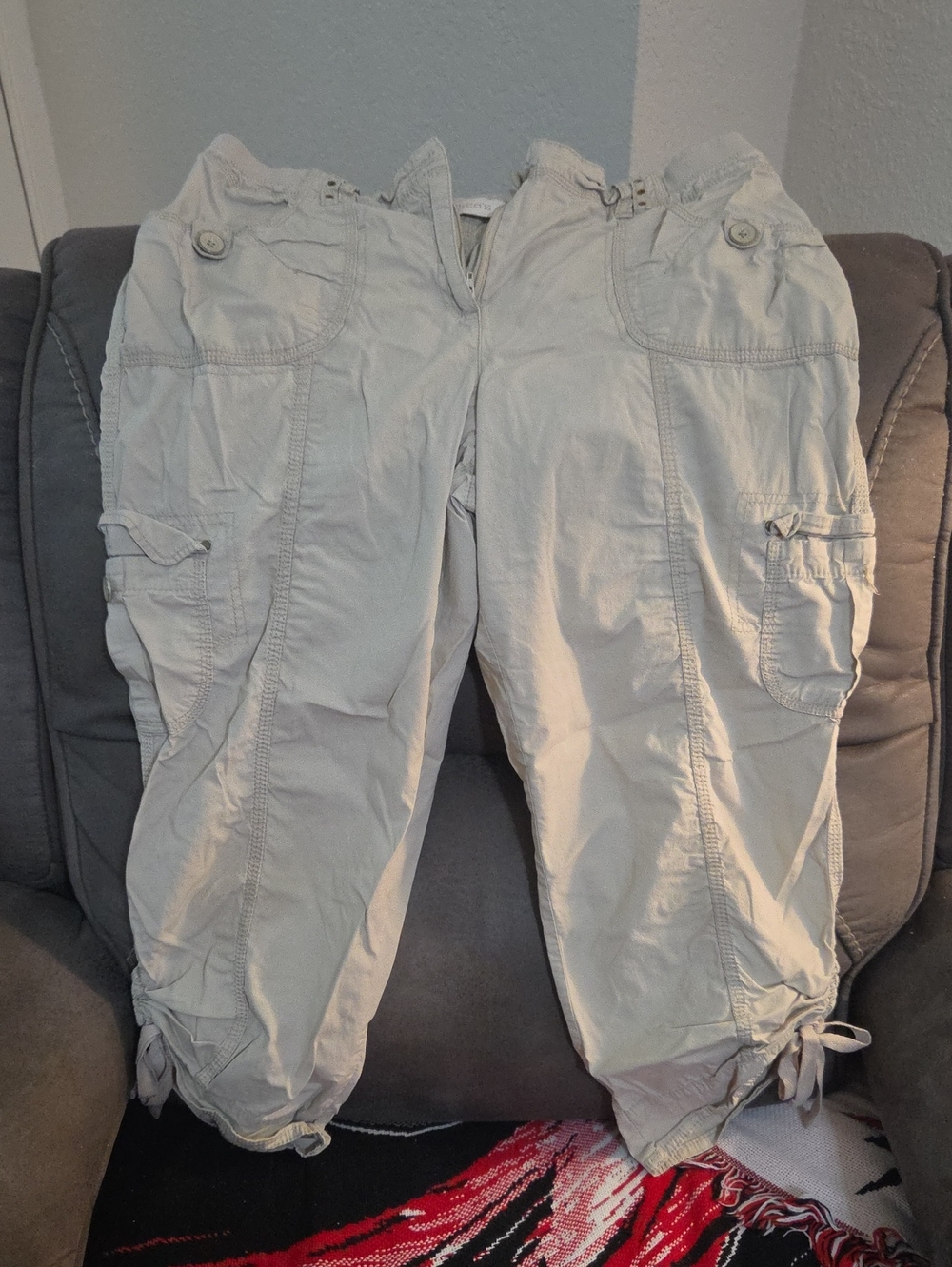 Chico's Light Beige Cargo Capri Pants with Tie Hems